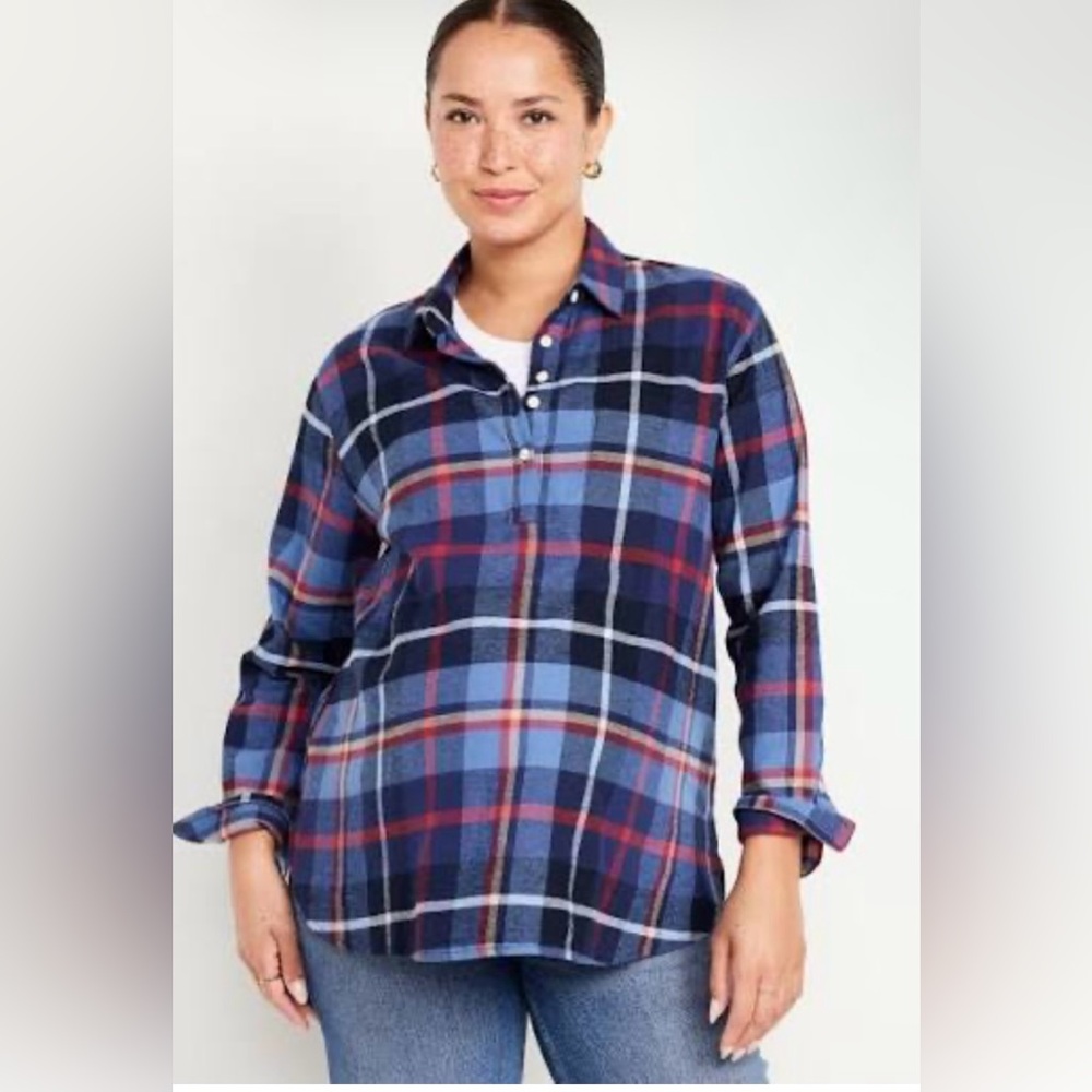 Maternity Plaid Flannel Popover Shirt